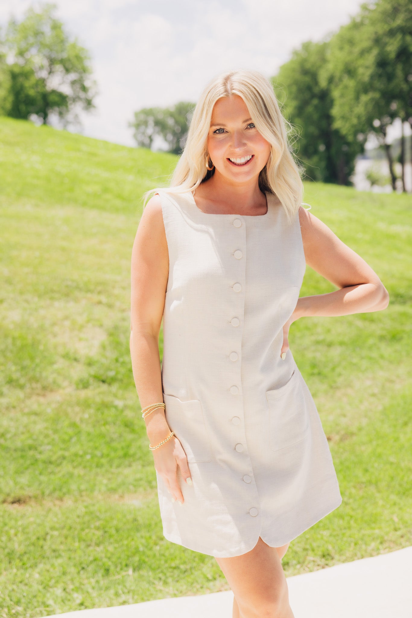 Oatmeal Button Down Linen Dress